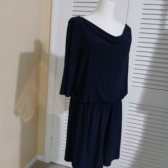 Emma & Michele Large NAVY ROMPER Poly/spandex blend half-sleeve draped neckline - Picture 4 of 16